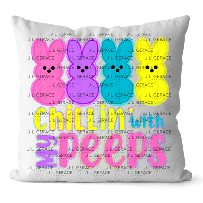 Chillin With My Peeps Bunnies Chunky Glitter Outline PNG