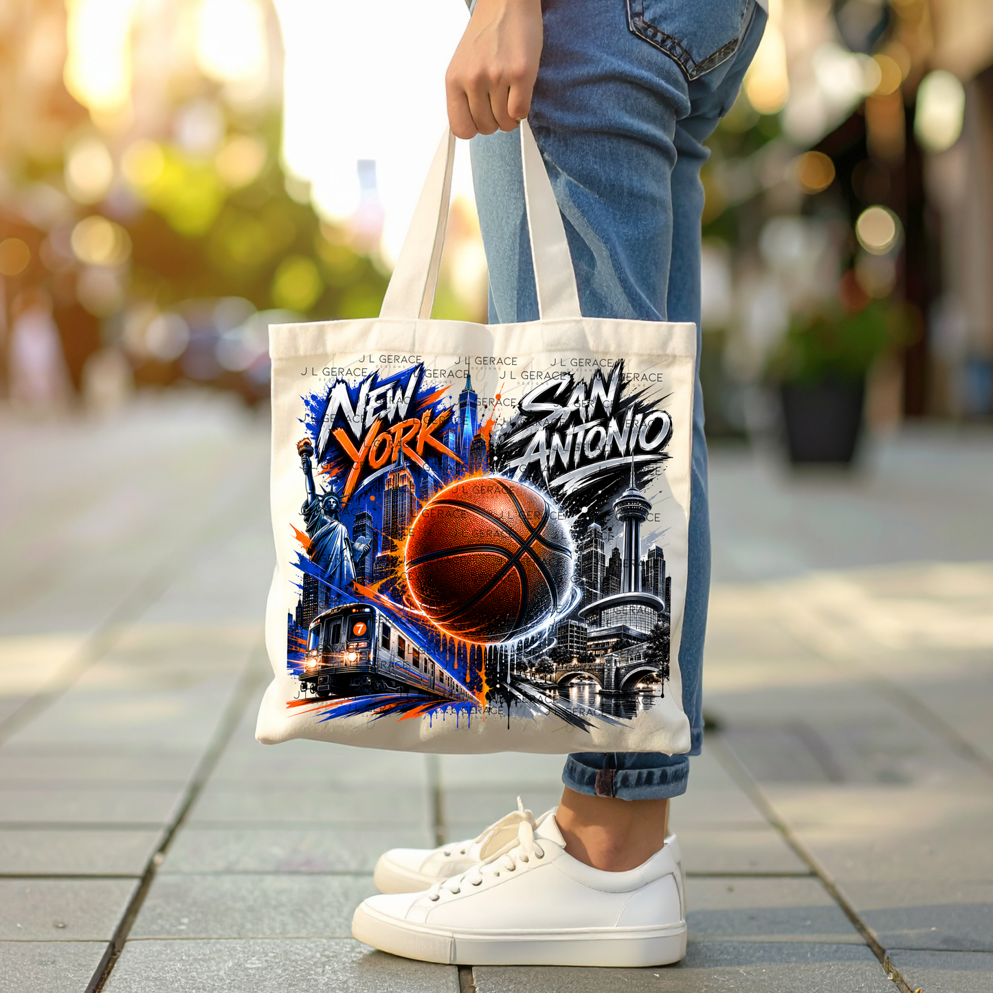 New York vs San Antonio Graffiti Basketball PNG Design
