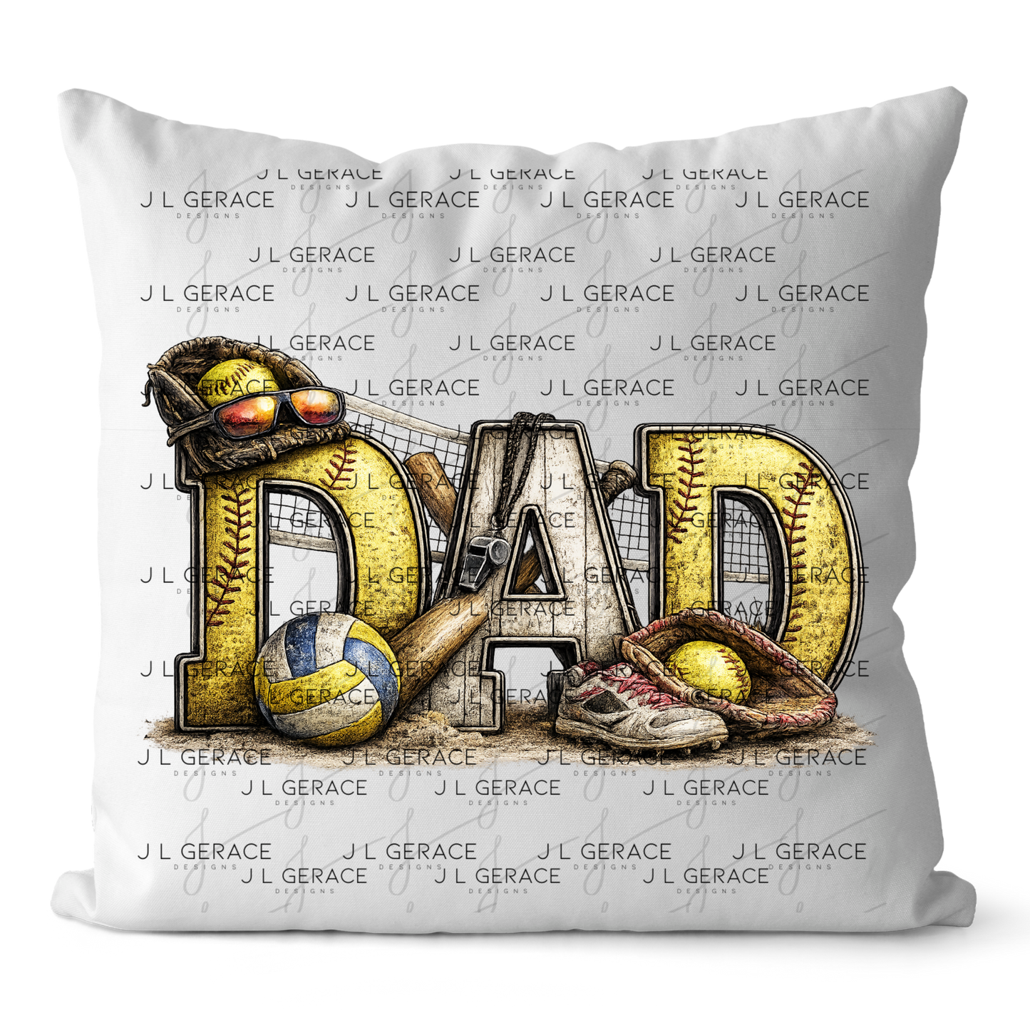 Dad PNG – Softball Multi-Sport Design with Bat Glove Volleyball and Gear
