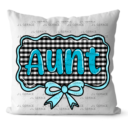 Aunt PNG – Teal Glossy Lettering with Gingham Background & Bow