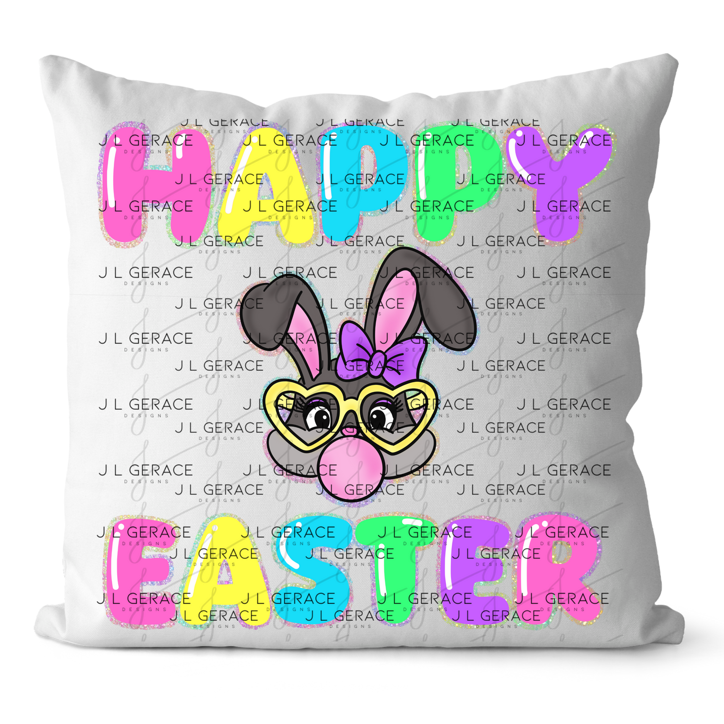Happy Easter Bunny Bubblegum Rainbow Glitter Letters Clipart Sublimation PNG
