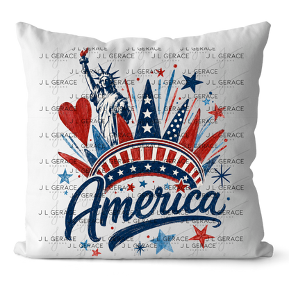 America Statue Liberty Fireworks Patriotic PNG Design