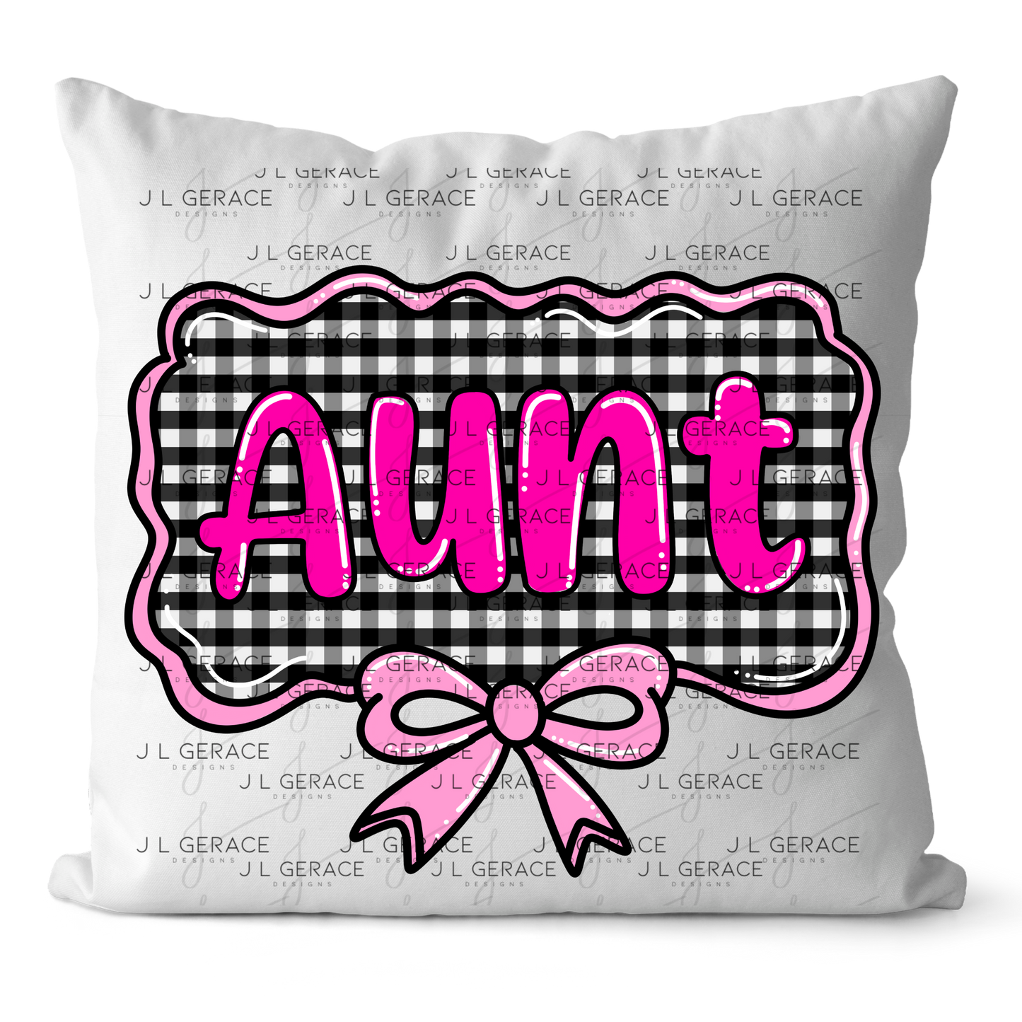 Aunt PNG – Pink Glossy Lettering with Gingham Background & Bow