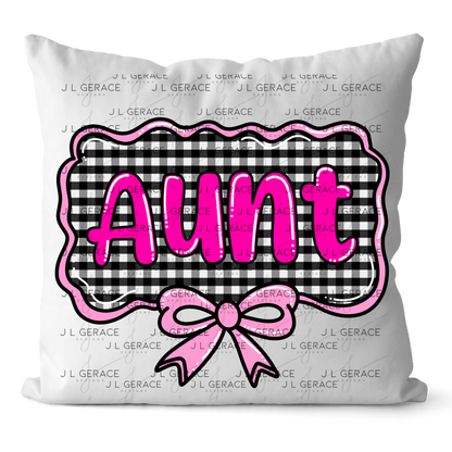 Aunt PNG – Pink Glossy Lettering with Gingham Background & Bow