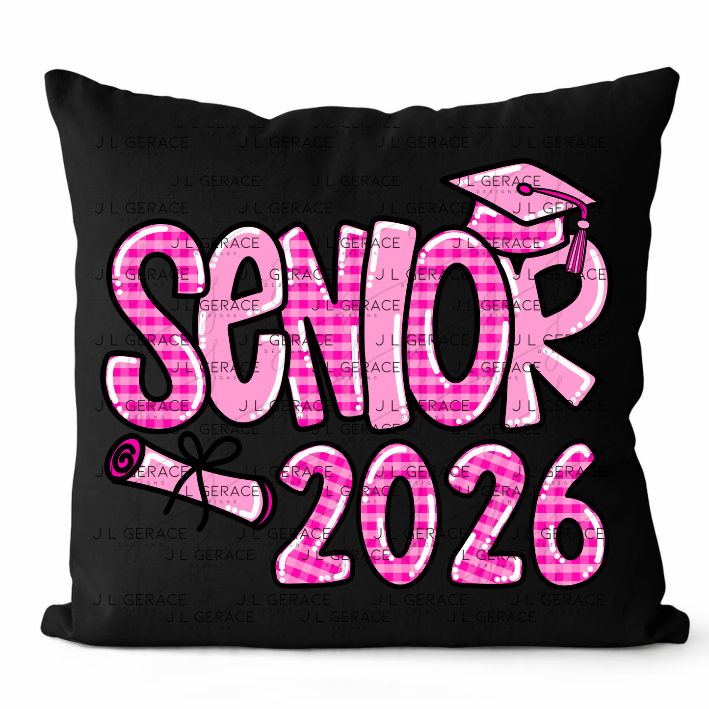 Senior 2026 PNG – Pink Gingham Graduation Cap and Diploma Design