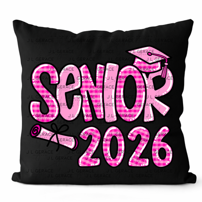 Senior 2026 PNG – Pink Gingham Graduation Cap and Diploma Design