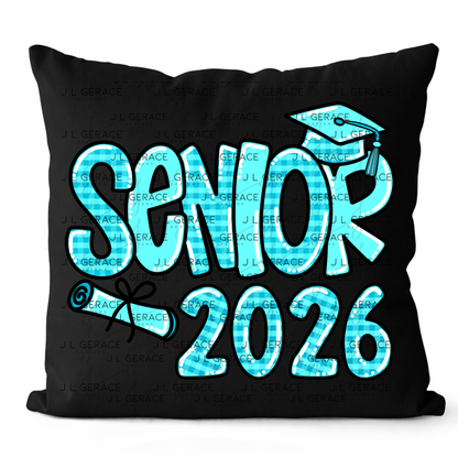 Senior 2026 PNG – Aqua Plaid Graduation Cap and Diploma Design