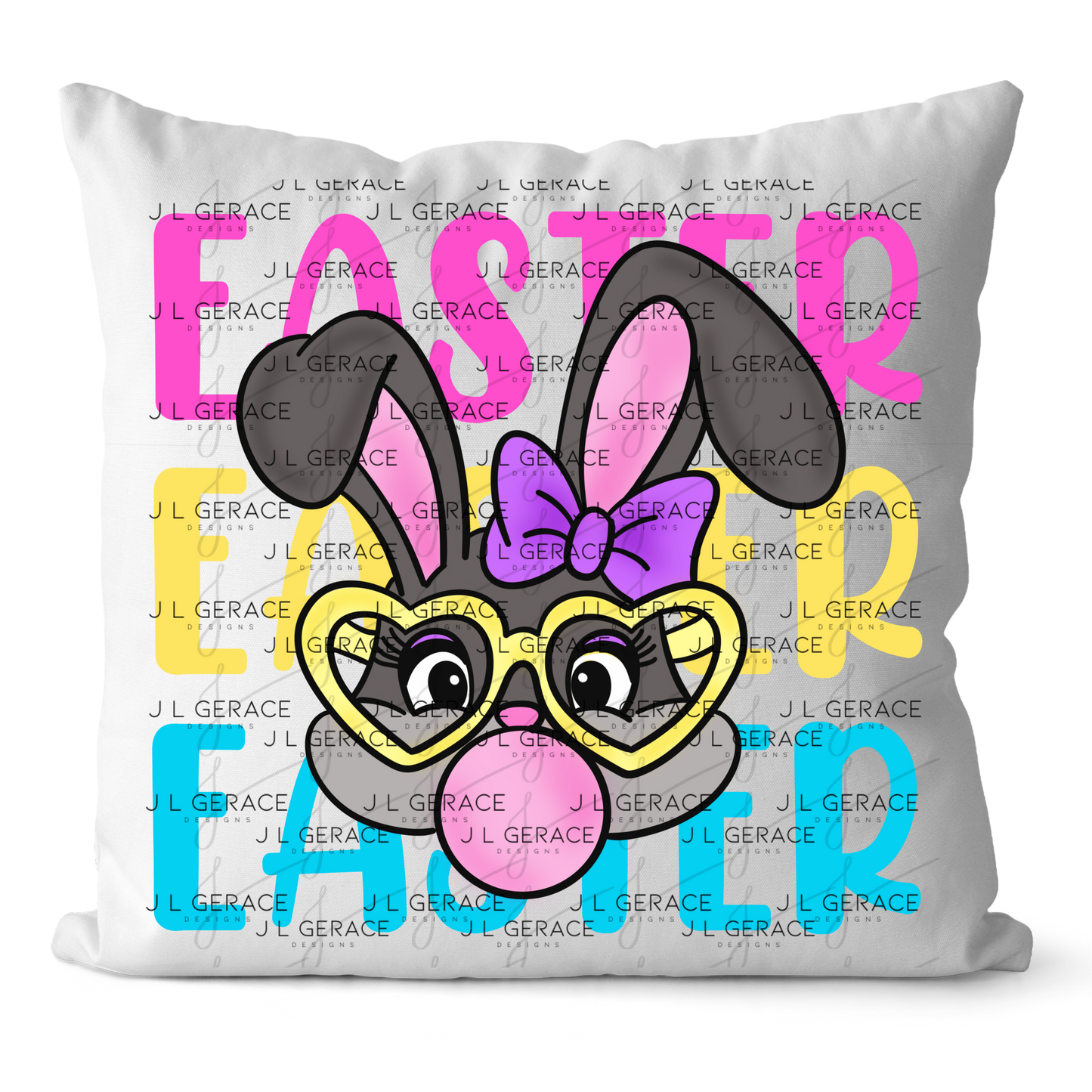 EASTER EASTER EASTER Bunny with Glasses Pink - Yellow - Blue PNG