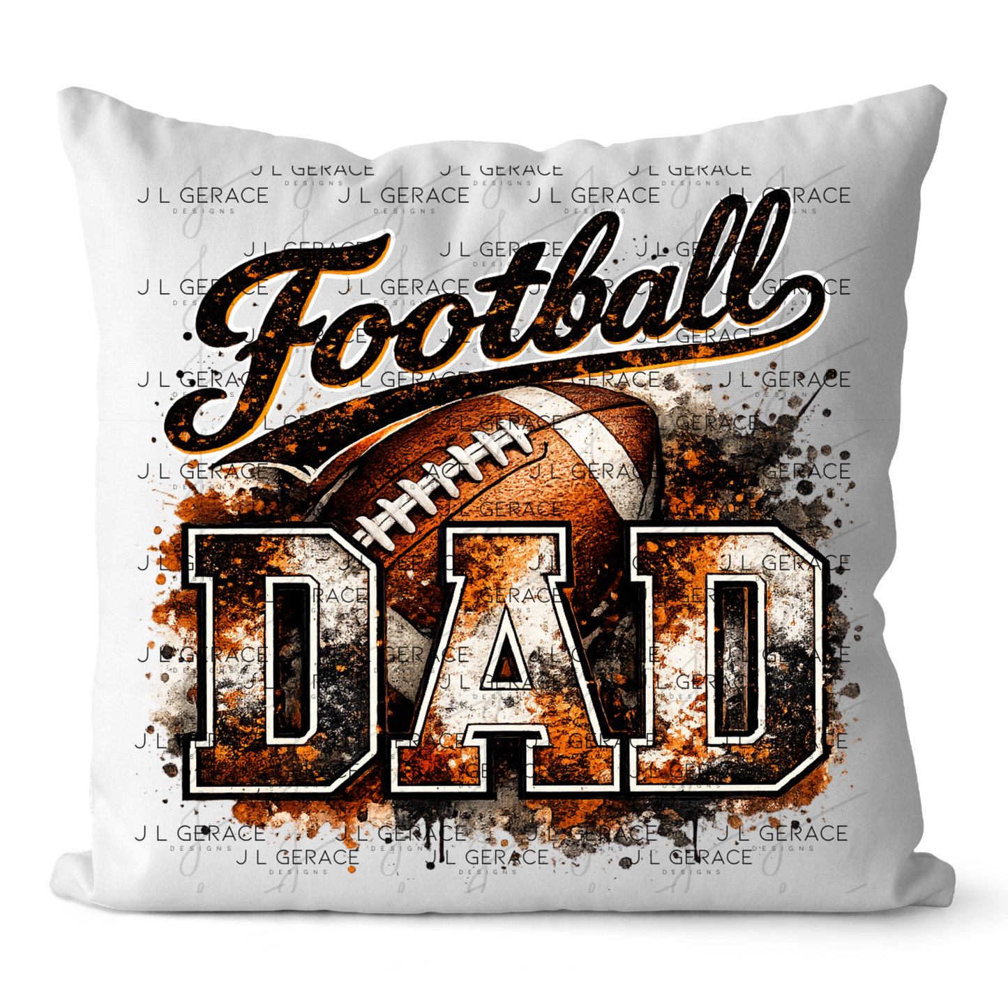Football Dad PNG – Orange Black Paint Splatter Sports Design with Football