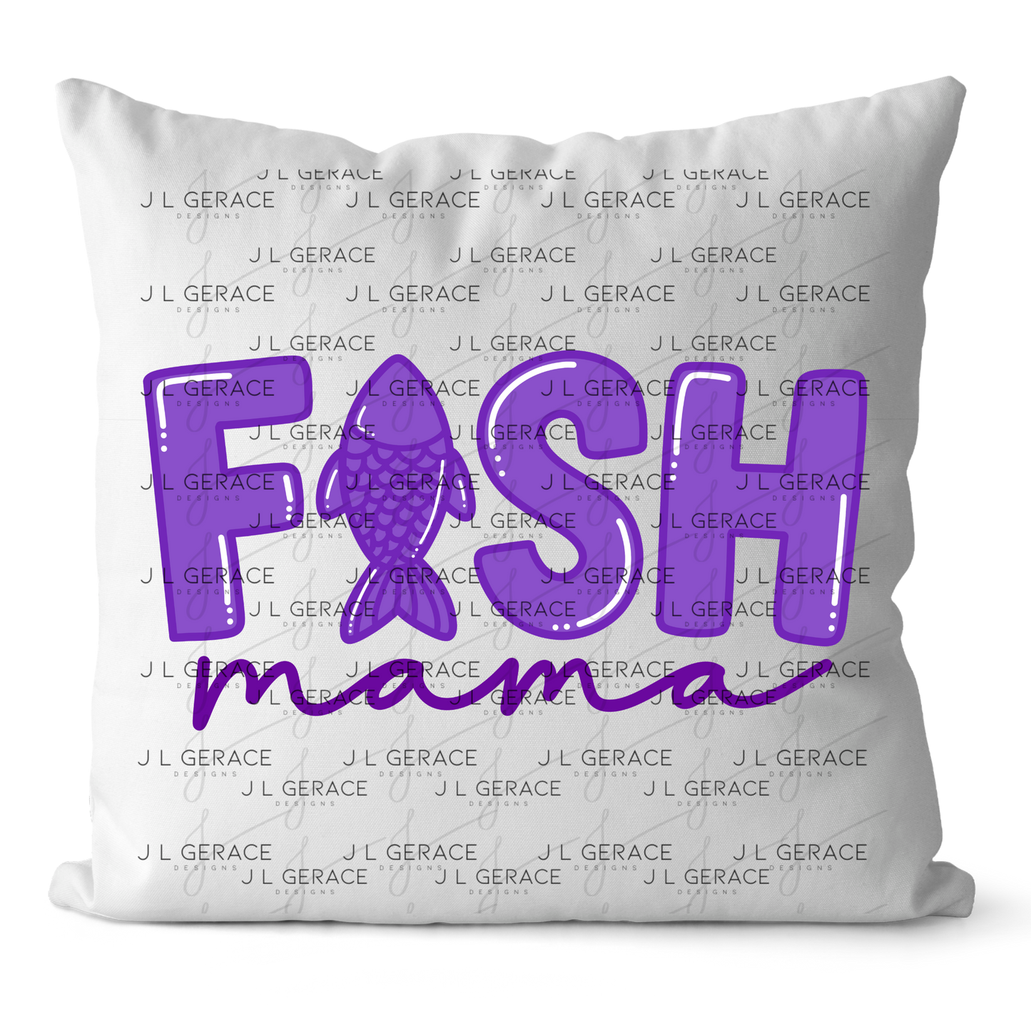 Fish Mama PNG – Purple Fishing Design with Fish Silhouette Letter