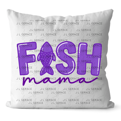 Fish Mama PNG – Purple Fishing Design with Fish Silhouette Letter