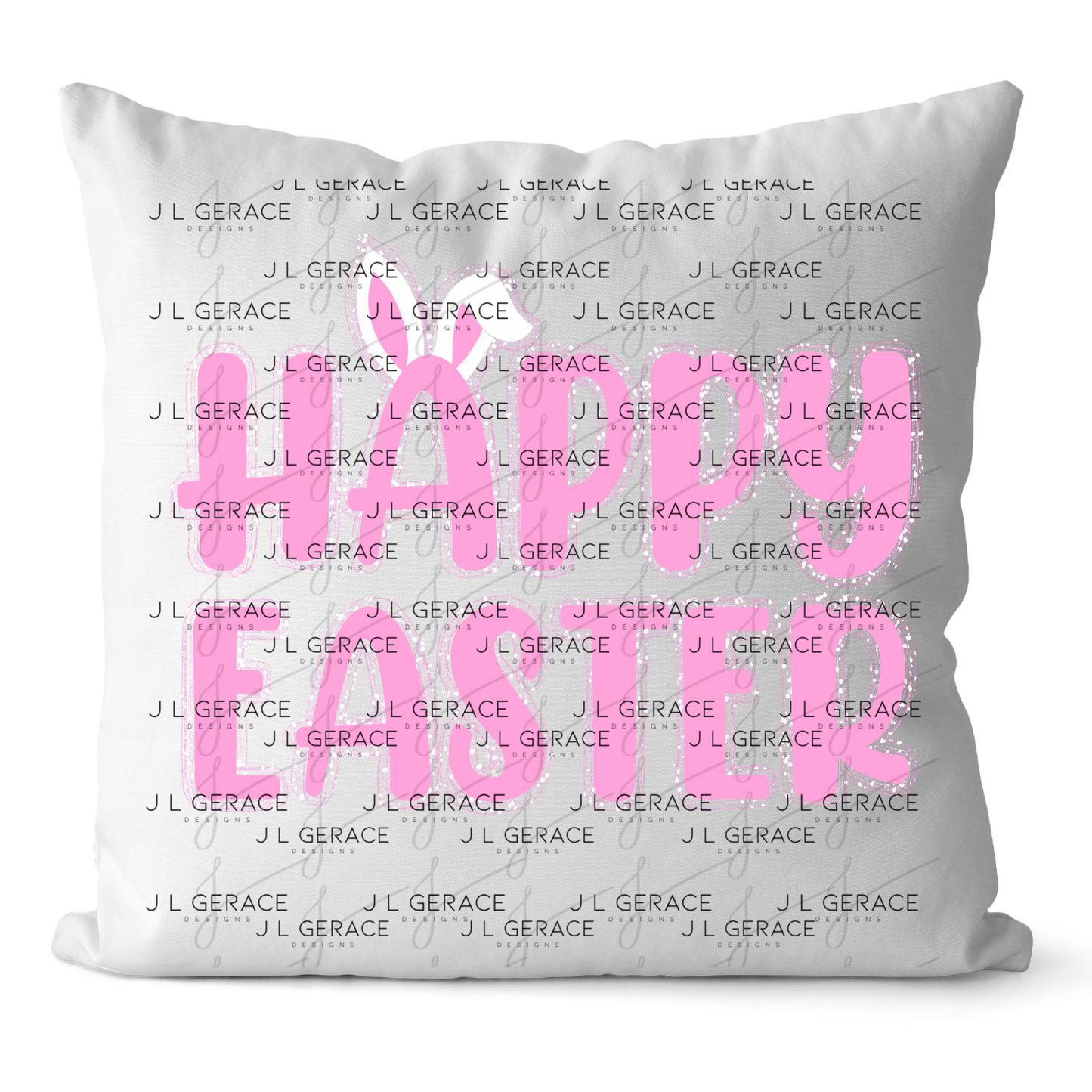 Happy Easter Bunny Ears Pink String Glitter Outline PNG
