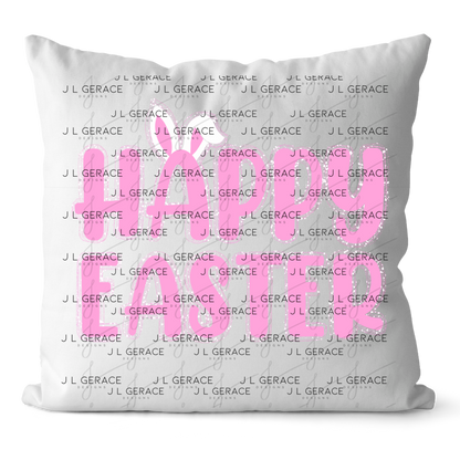 Happy Easter Bunny Ears Pink String Glitter Outline PNG