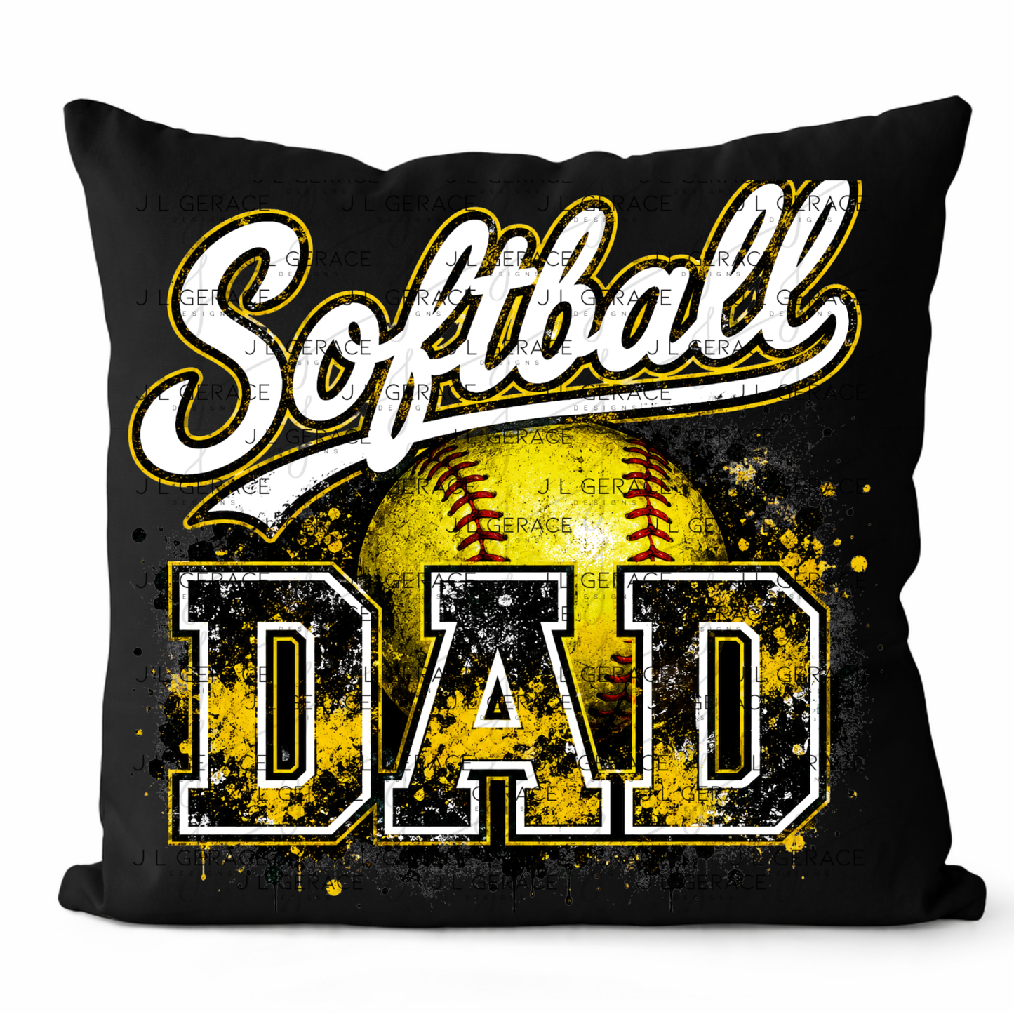 Softball Dad PNG – Yellow Black Paint Splatter Sports Design with Softball