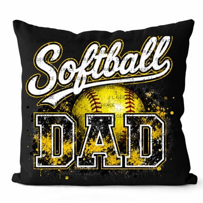Softball Dad PNG – Yellow Black Paint Splatter Sports Design with Softball