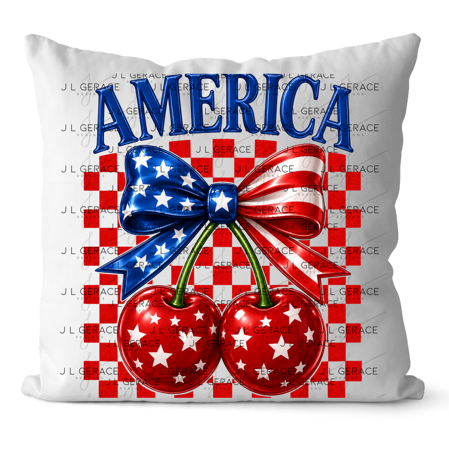 America Patriotic Cherries Bow PNG Design
