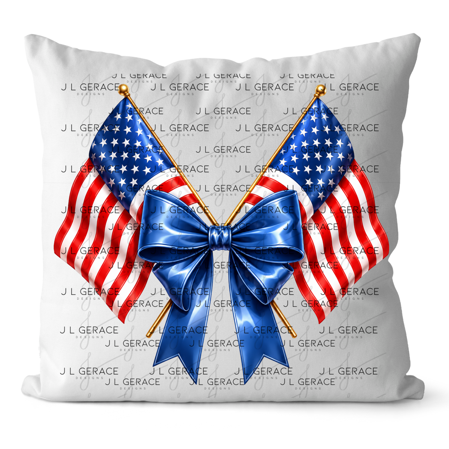 Patriotic Crossed Flags Blue Bow PNG Design Digital Download