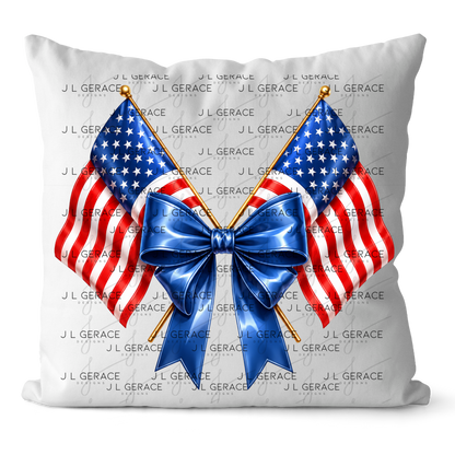 Patriotic Crossed Flags Blue Bow PNG Design Digital Download