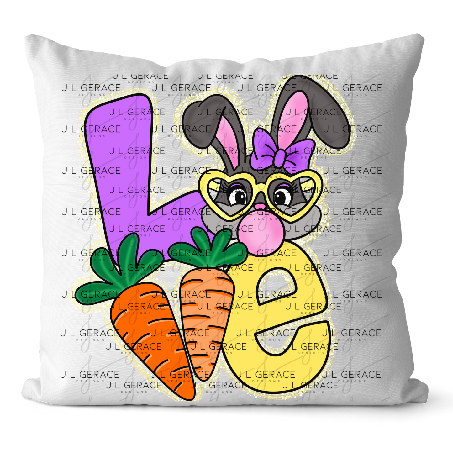 LOVE Easter Bunny with Carrots - Gold String Glitter PNG