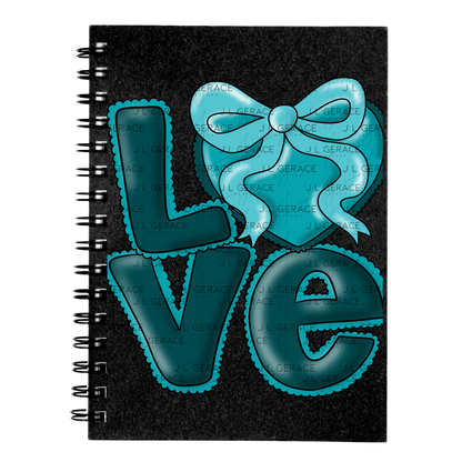 Dark Teal Love Bubble Letter PNG with Bow Accent Black outline Design
