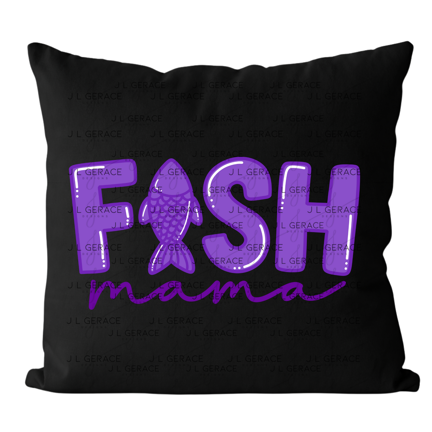Fish Mama PNG – Purple Fishing Design with Fish Silhouette Letter
