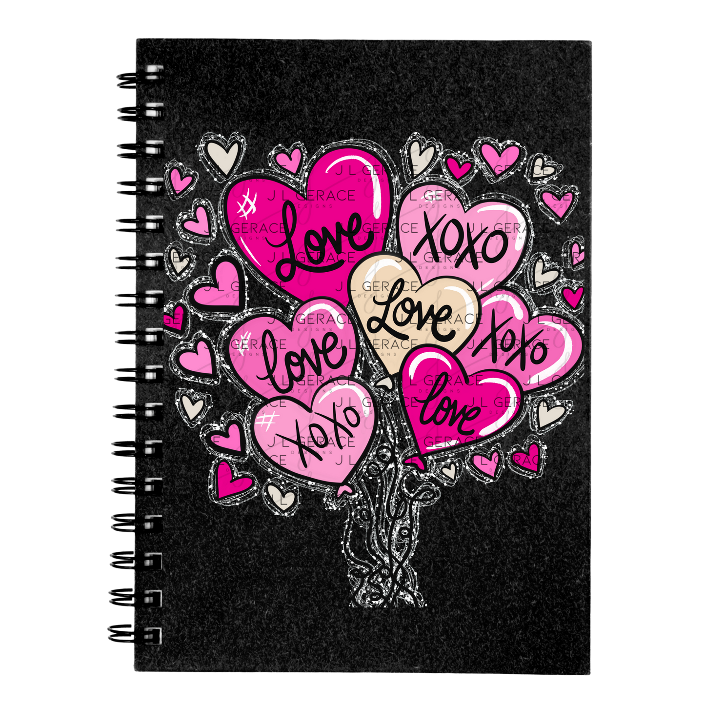 Pink Love & XOXO Heart Balloon Bouquet with Glitter String Outline PNG