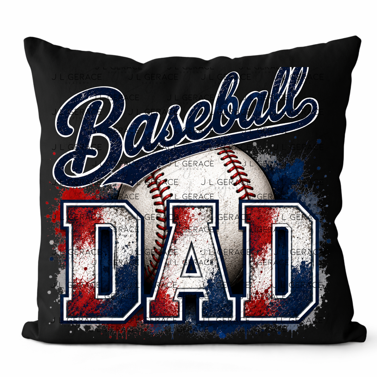 Baseball Dad PNG – Red White Blue Paint Splatter Design with Ball