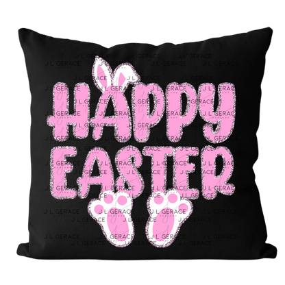 Happy Easter Bunny Ears and Feet Pink Glitter PNG Easter Clipart Sublimation PNG