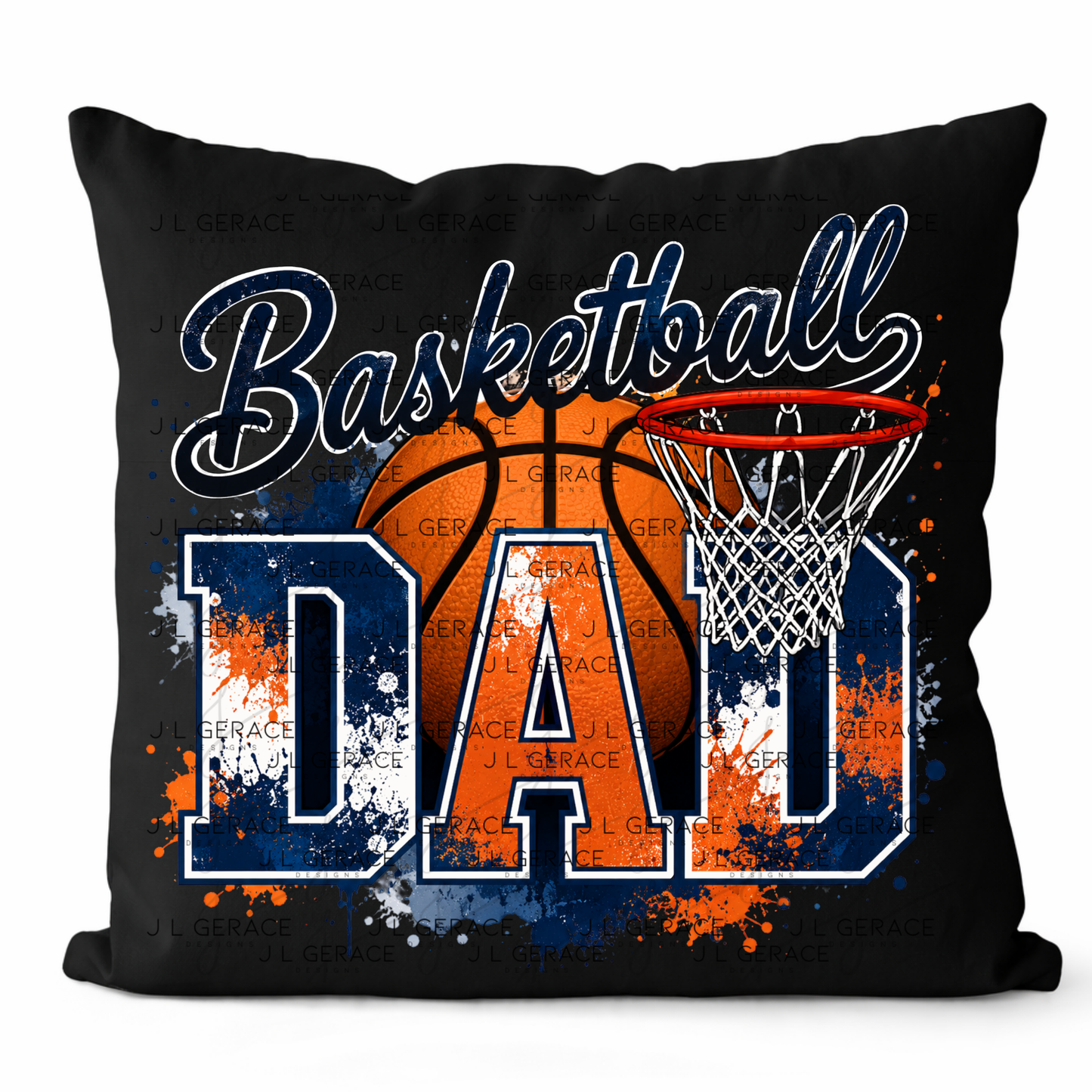 Basketball Dad PNG – Blue Orange Paint Splatter Design with Hoop and Ball