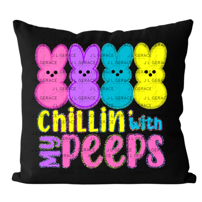 Chillin With My Peeps Bunnies Chunky Glitter Outline PNG