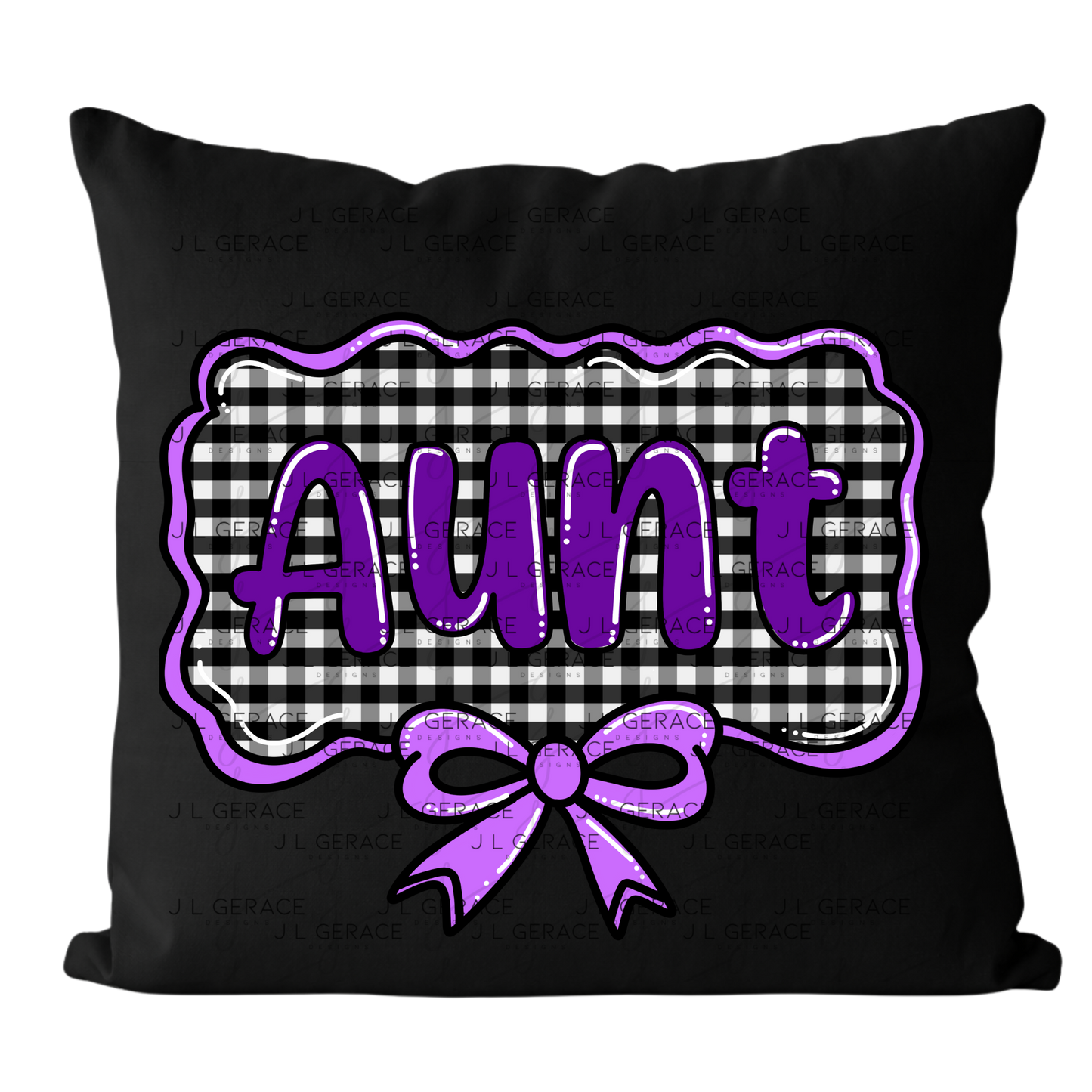 Aunt PNG – Purple Glossy Lettering with Gingham Background & Bow