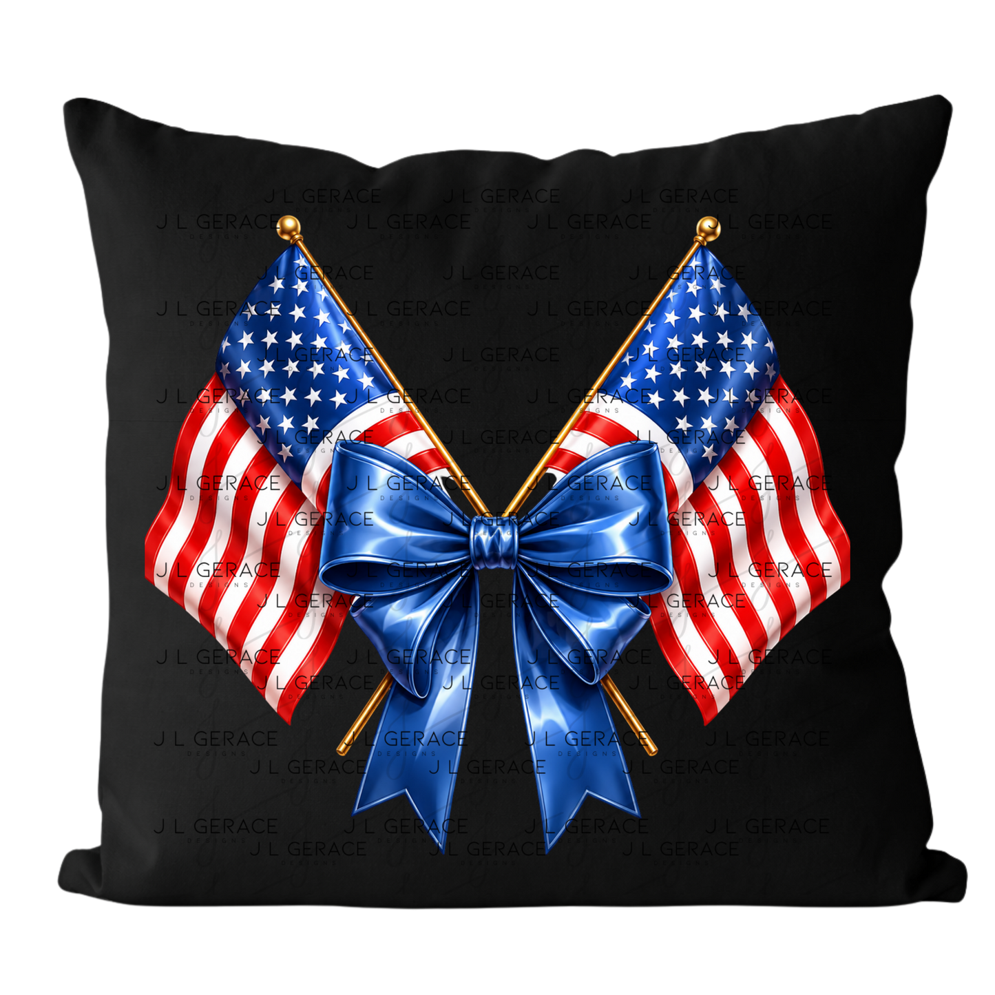Patriotic Crossed Flags Blue Bow PNG Design Digital Download