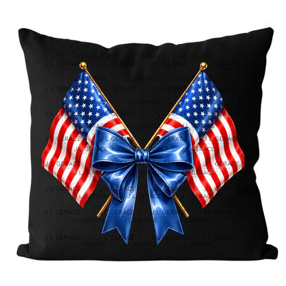 Patriotic Crossed Flags Blue Bow PNG Design Digital Download
