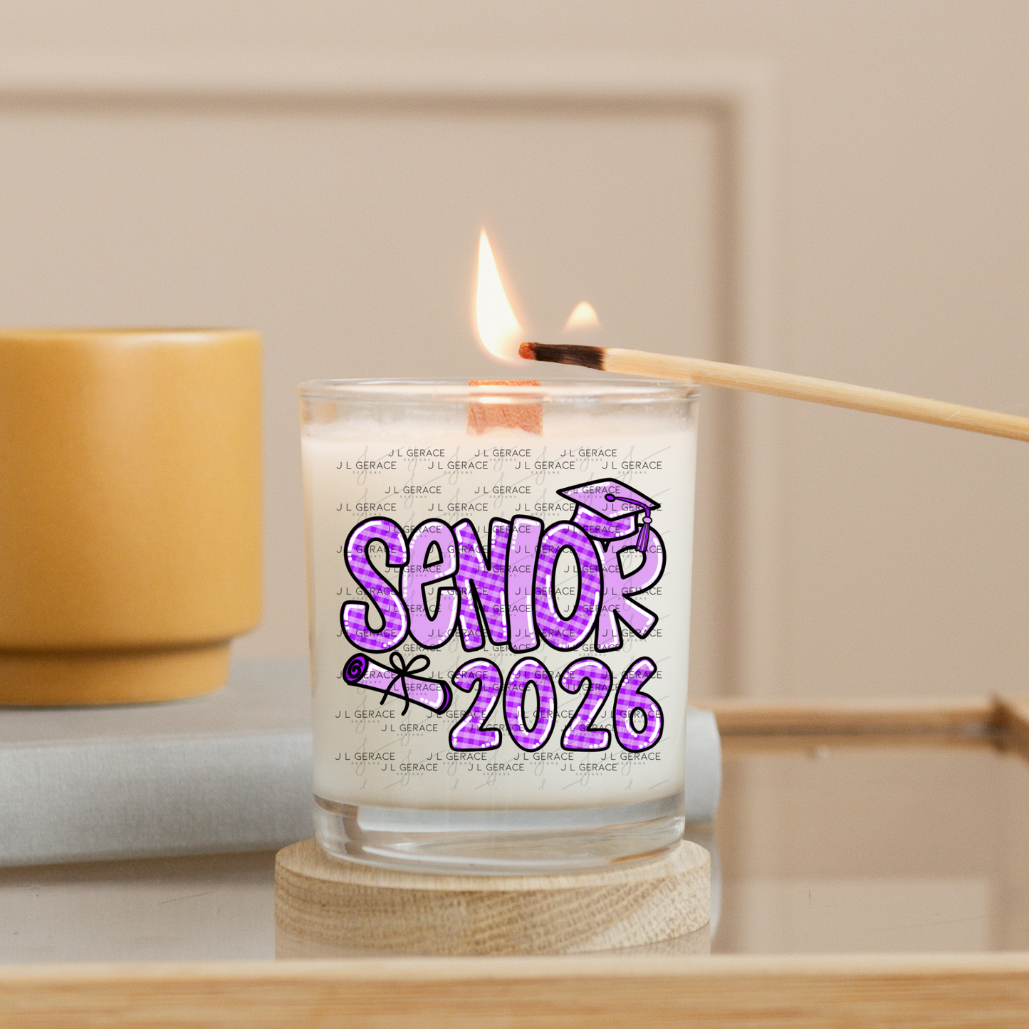 Senior 2026 PNG – Purple Gingham Graduation Cap and Diploma Design