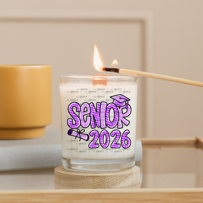 Senior 2026 PNG – Purple Gingham Graduation Cap and Diploma Design