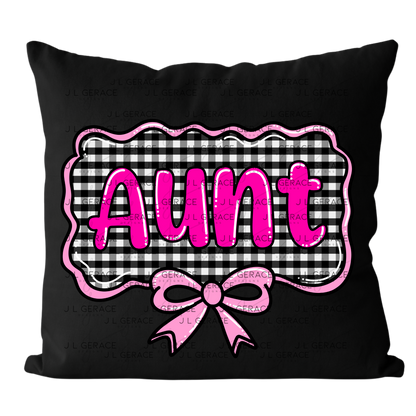 Aunt PNG – Pink Glossy Lettering with Gingham Background & Bow