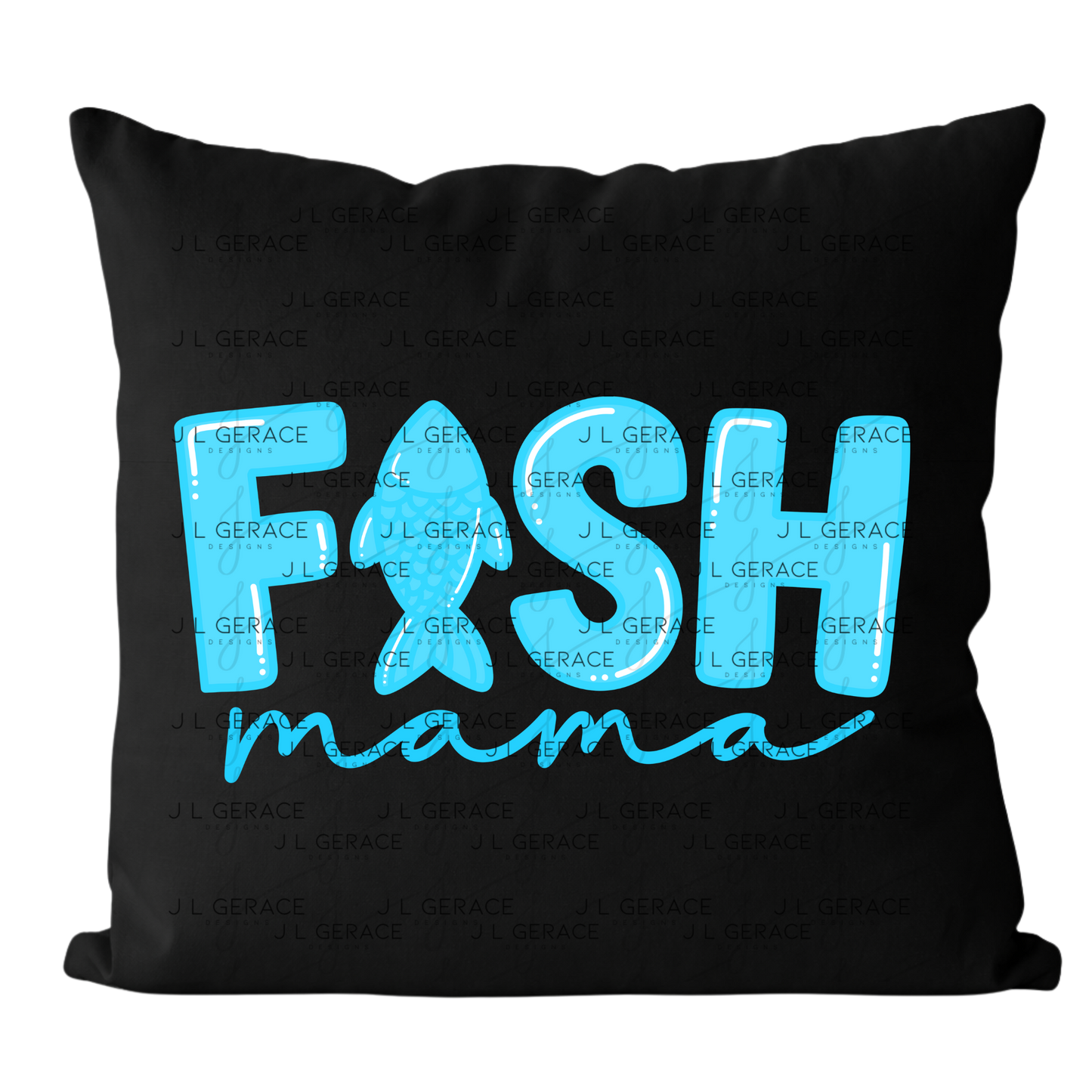 Fish Mama PNG – Blue Fishing Design with Fish Silhouette Letter