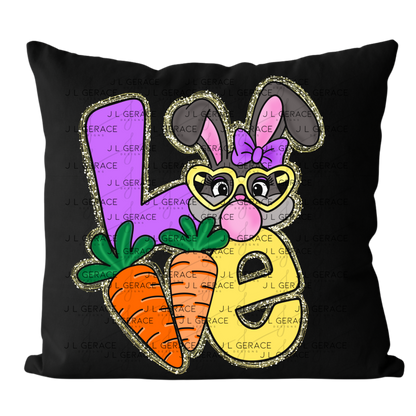 LOVE Easter Bunny with Carrots - Gold String Glitter PNG