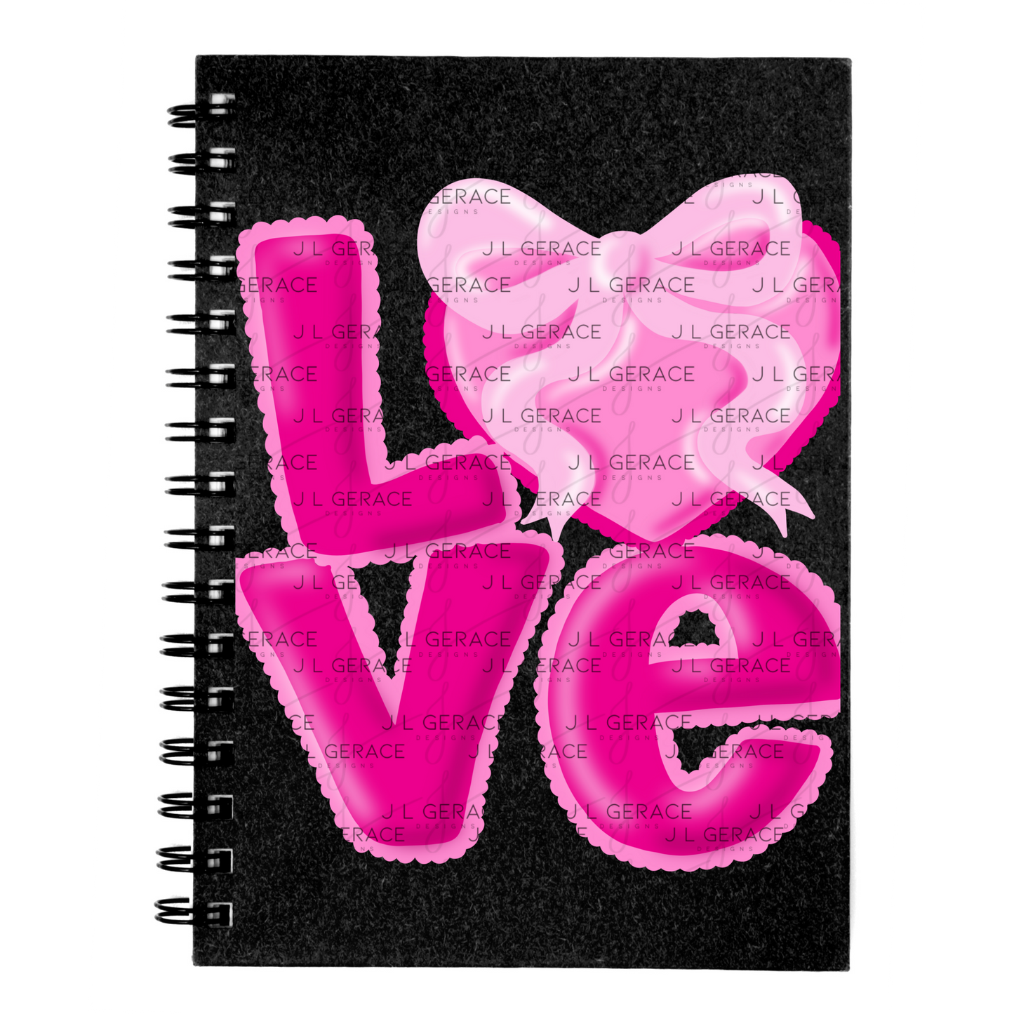 Love Pink Bubble Letter PNG with Heart Bow Design