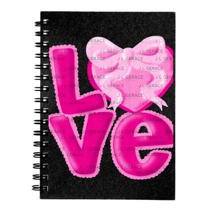 Love Pink Bubble Letter PNG with Heart Bow Design