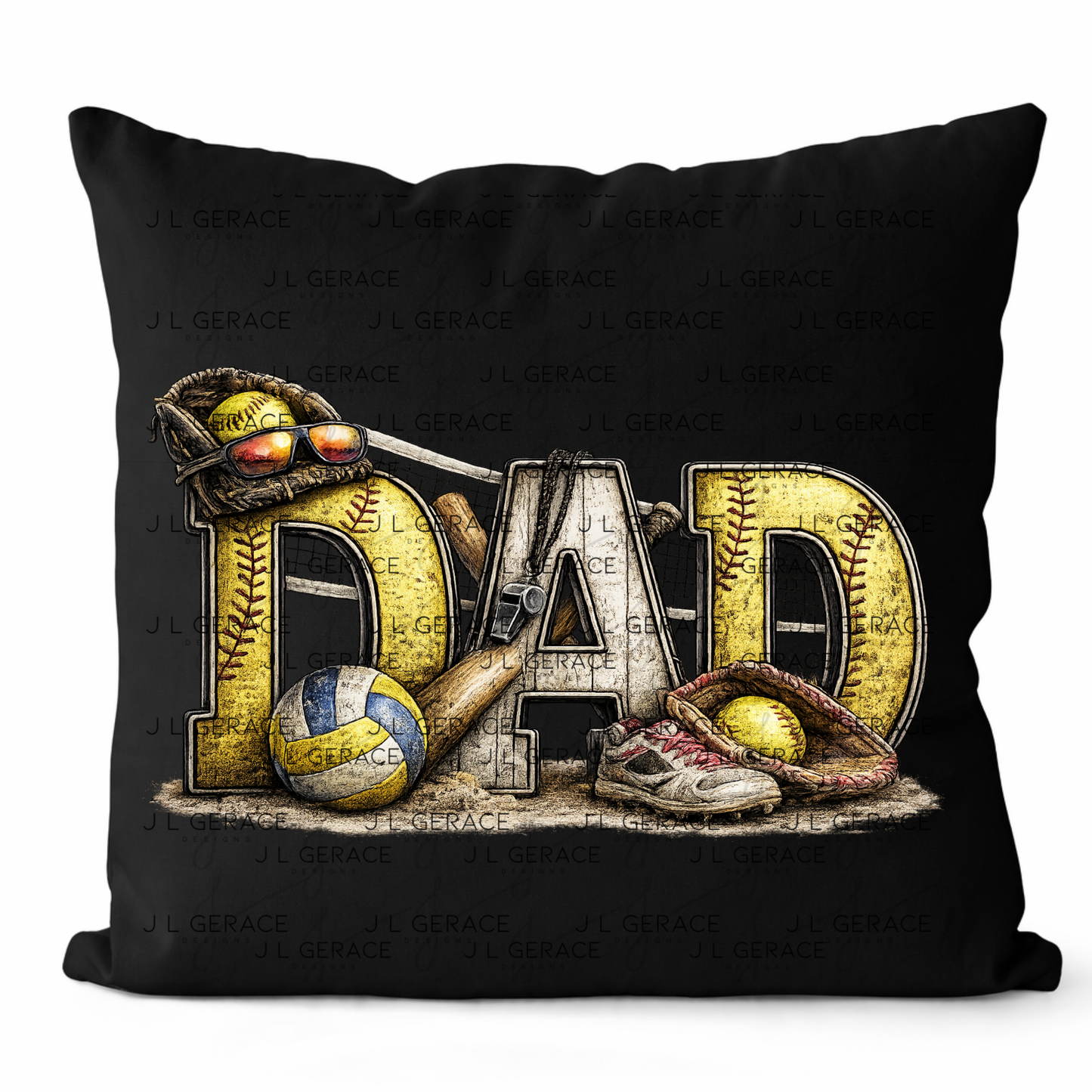 Dad PNG – Softball Multi-Sport Design with Bat Glove Volleyball and Gear