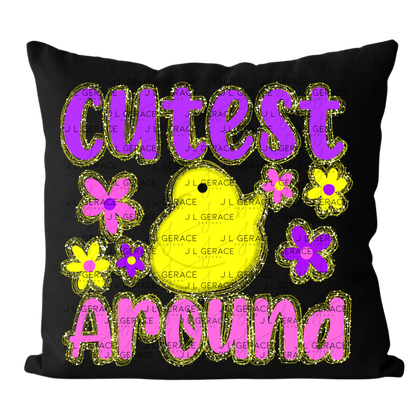 Cutest Chick Around Yellow String Glitter Outline PNG