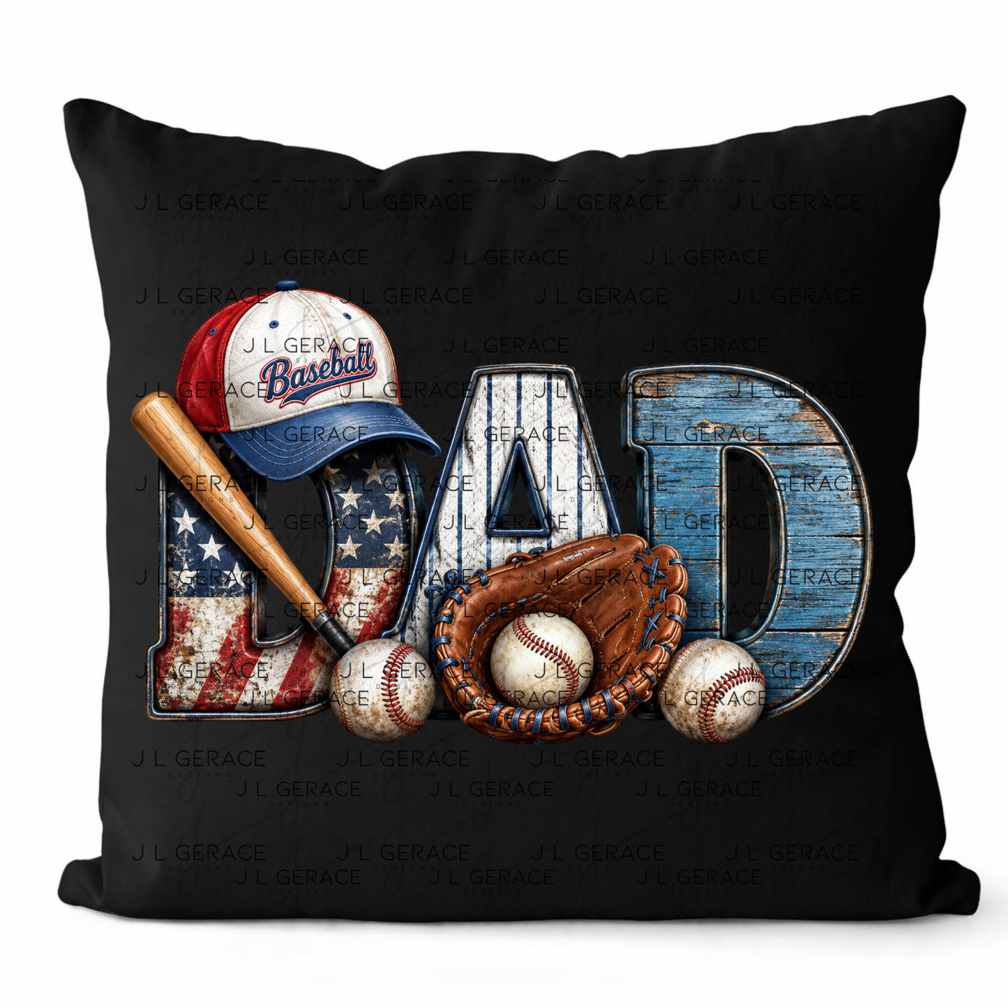 Dad PNG – Baseball American Flag Rustic Design with Bat Glove and Hat