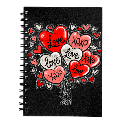 Red Love & XOXO Heart Balloon Bouquet with Glitter String Outline PNG