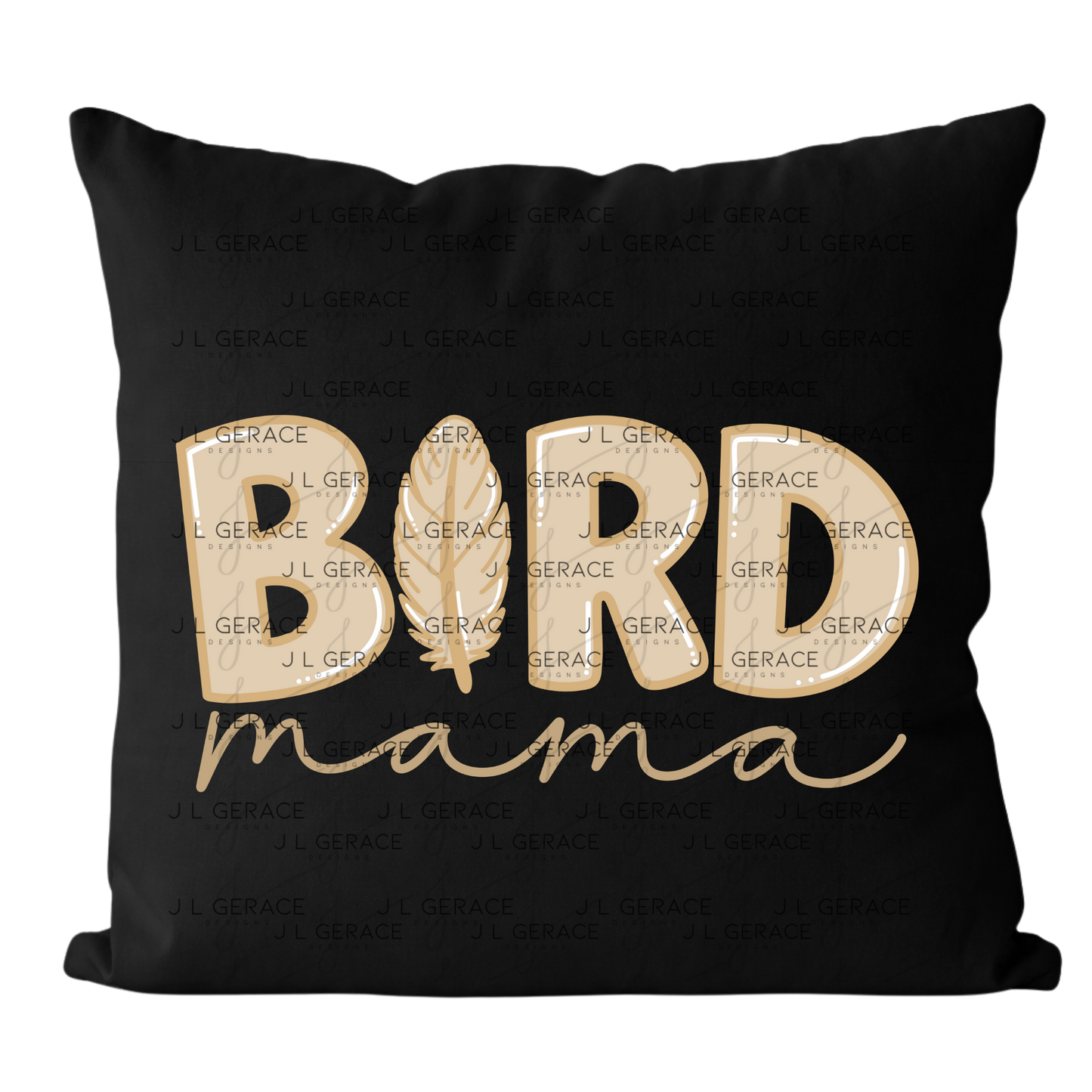 Bird Mama PNG – Neutral Tan Feather Design with Feather Letter