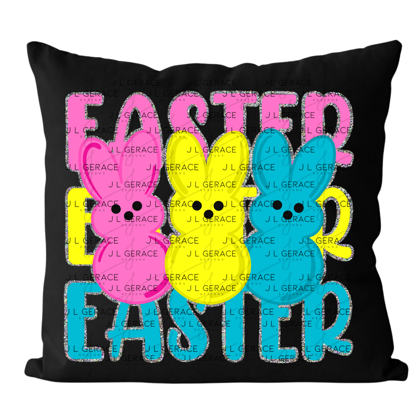 EASTER EASTER EASTER Bunnies Pink - Yellow - Blue Chunky Glitter Outline PNG