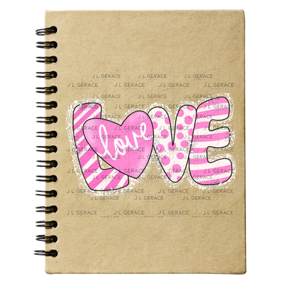 Pink Love Word PNG with Heart – Polka Dot and Stripe Mixed Pattern Design