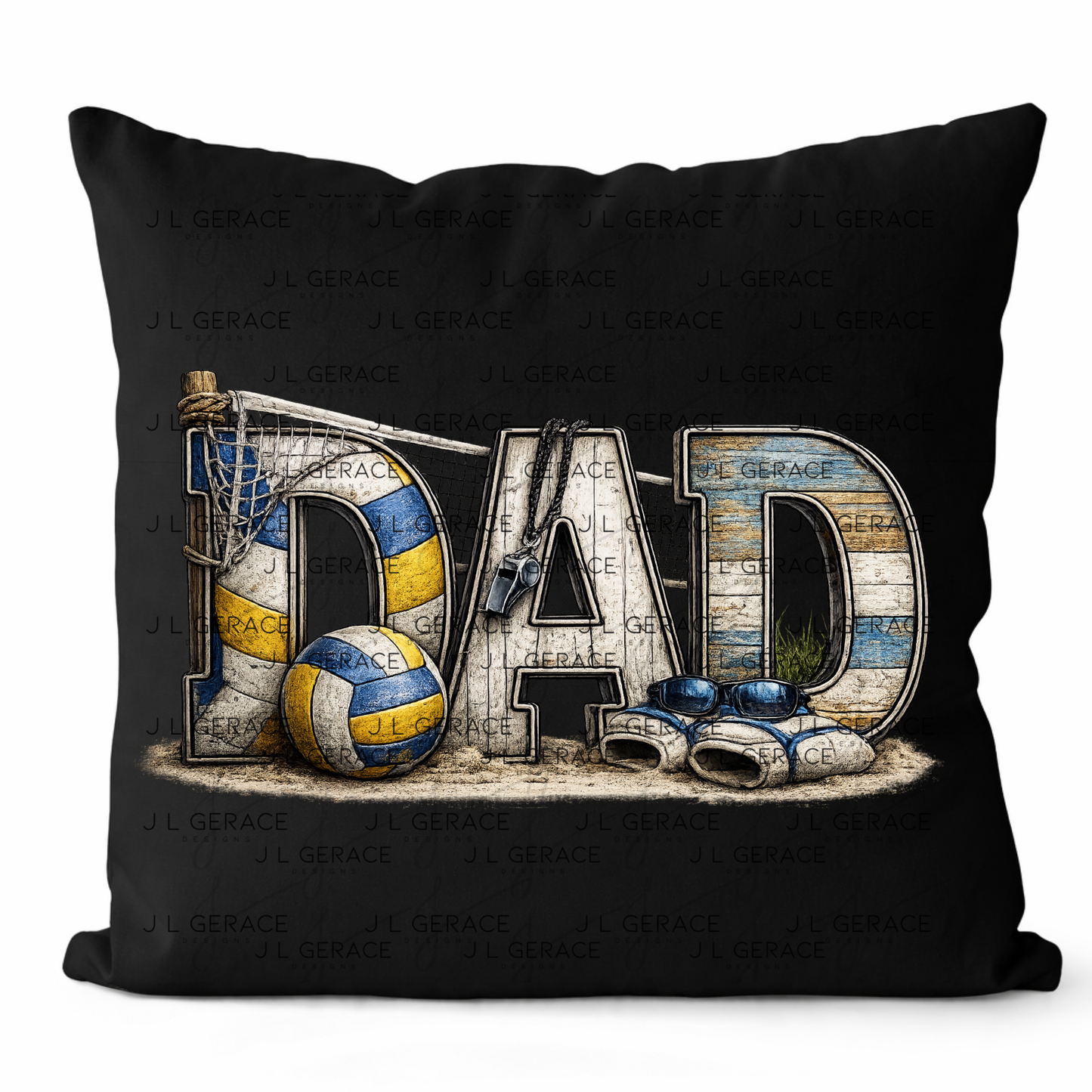 Dad PNG – Volleyball Beach Sports Design with Net Sand and Ball