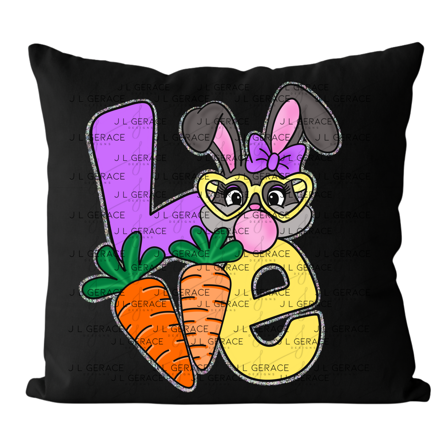 LOVE Easter Bunny with Carrots - Chunky Glitter Outline PNG