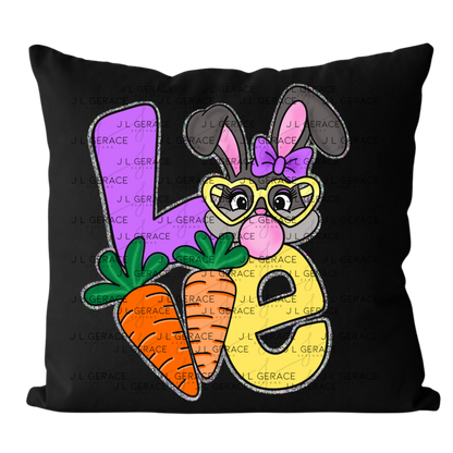 LOVE Easter Bunny with Carrots - Chunky Glitter Outline PNG